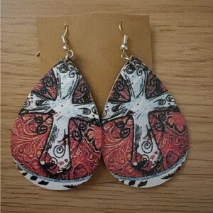Leather Cross Earrings NWT